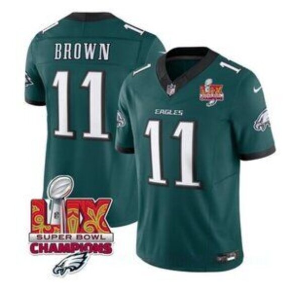 Mens Youths Kids Womens A.J. Brown Green Super Bowl LIX CH Jersey Stitched